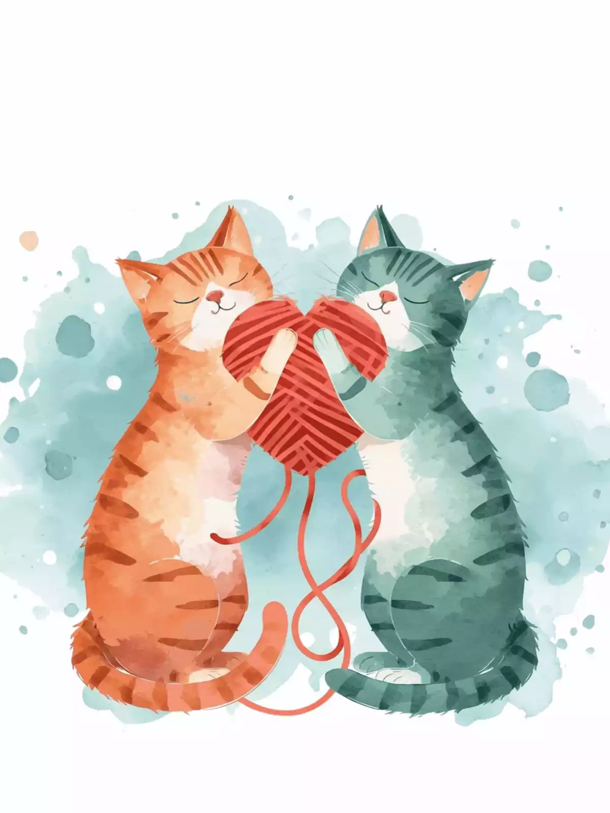 Humorous watercolor Valentine's Day card featuring playful cats and an 'Your Purrfect!' message in elegant script fonts. Artistic design with soft, vibrant colors perfect for friends or her.