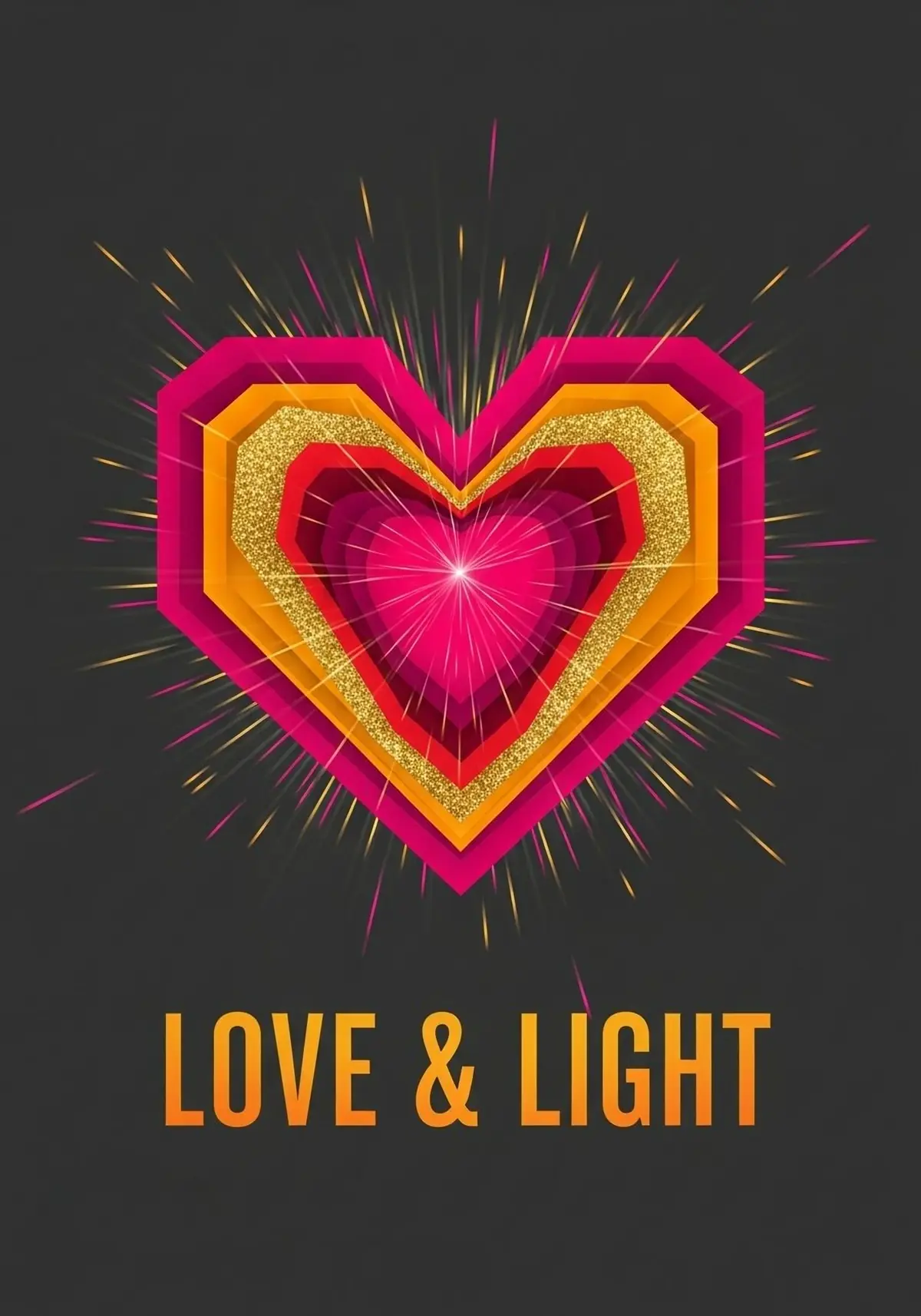 Abstract geometric heart design in vibrant colors, representing love and appreciation, suitable as a thinking of you or just because greeting card.