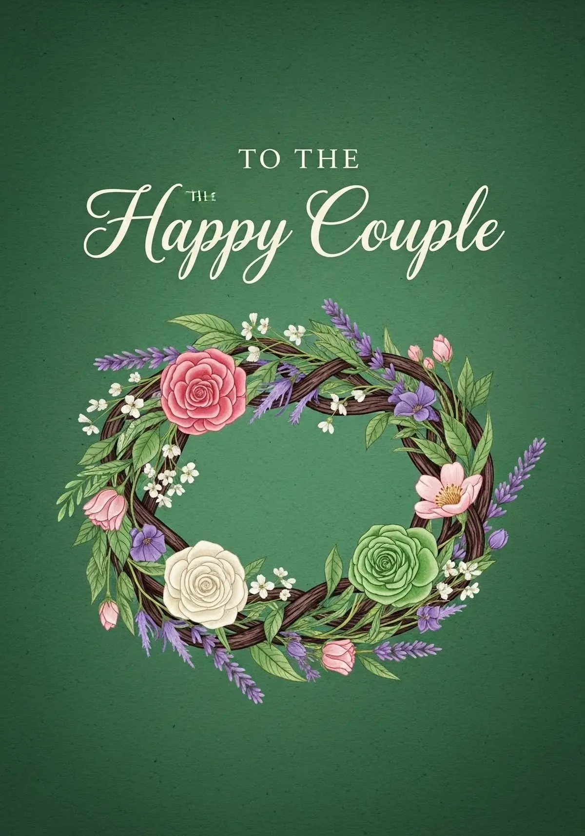 Elegant wedding card featuring a hand-drawn botanical love knot intertwined with flowers and foliage, sophisticated design, romantic theme.