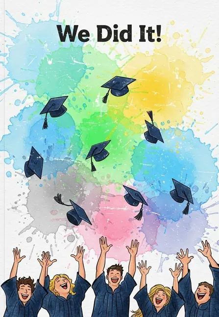 Watercolor Graduation Cap Toss