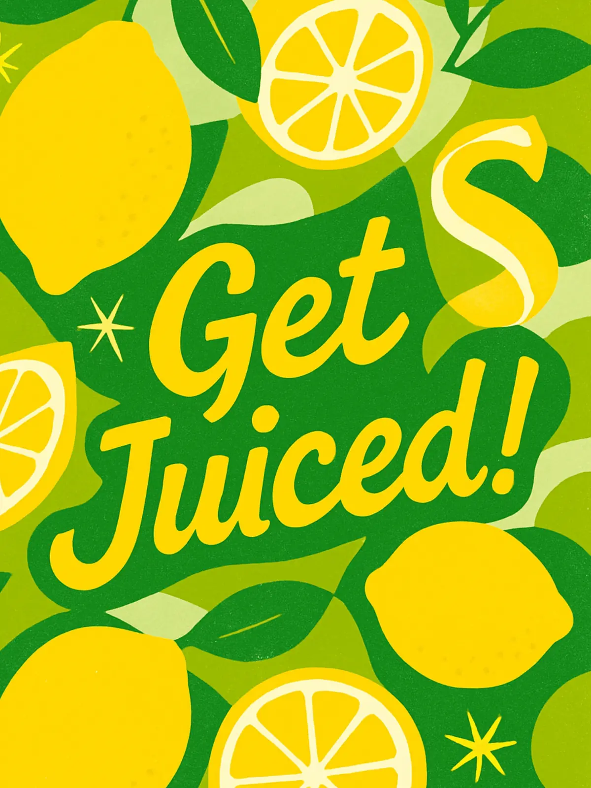 Abstract get well card featuring a bright lemon pattern and playful typography, designed to convey cheerful support and encouragement.