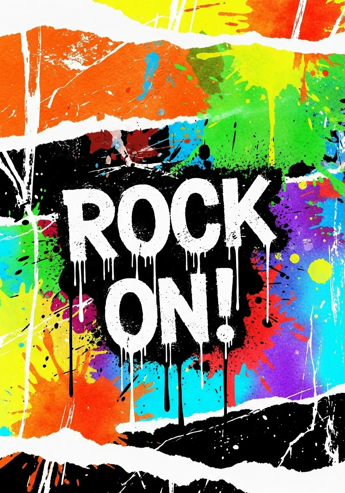 Energetic punk rock birthday card featuring splattered paint, bold graffiti, and hand-drawn elements, perfect for a rebellious teen or friend.