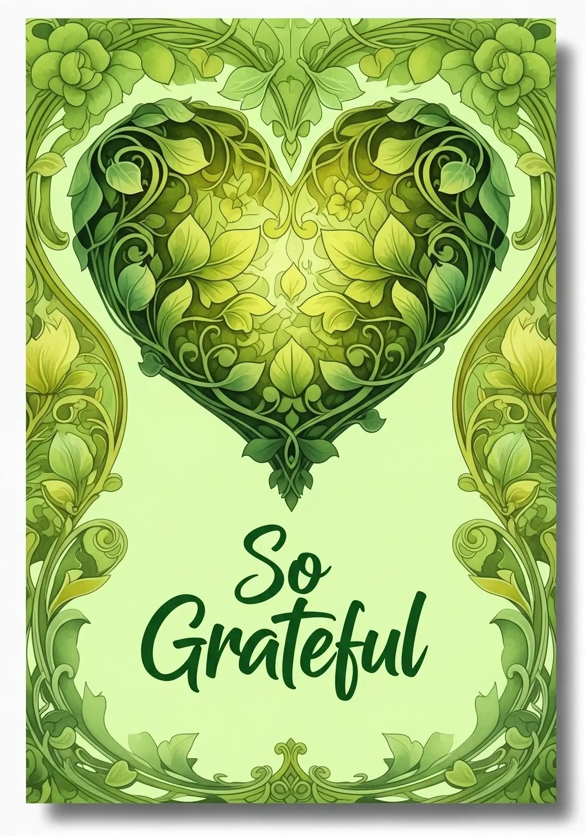 Organic thank you card with flowing watercolor leaves and vines, artistic design, perfect for expressing gratitude to her or parents.