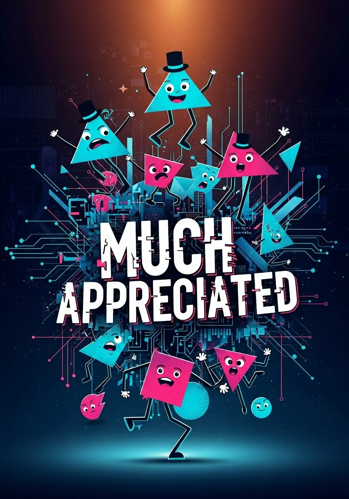 Geometric thank you card featuring sharp angles and precise mathematical design, modern tech-inspired style, elegant and professional.