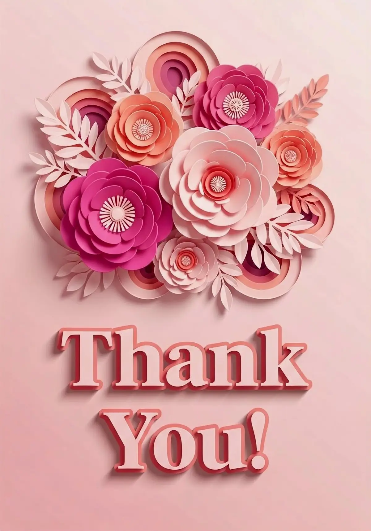 3D paper art thank you card featuring layered floral design with watercolor artistic style, creating a volumetric bloom effect.