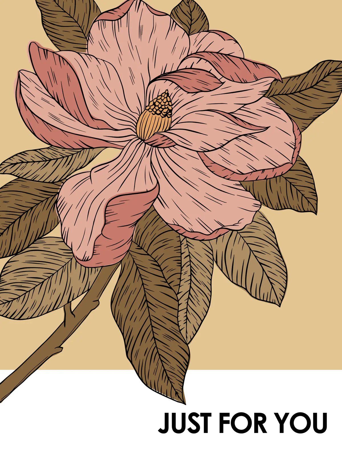 Vibrant floral illustration greeting card with watercolor bloom, suitable for sending 'Thinking of You' or 'Just Because' messages.