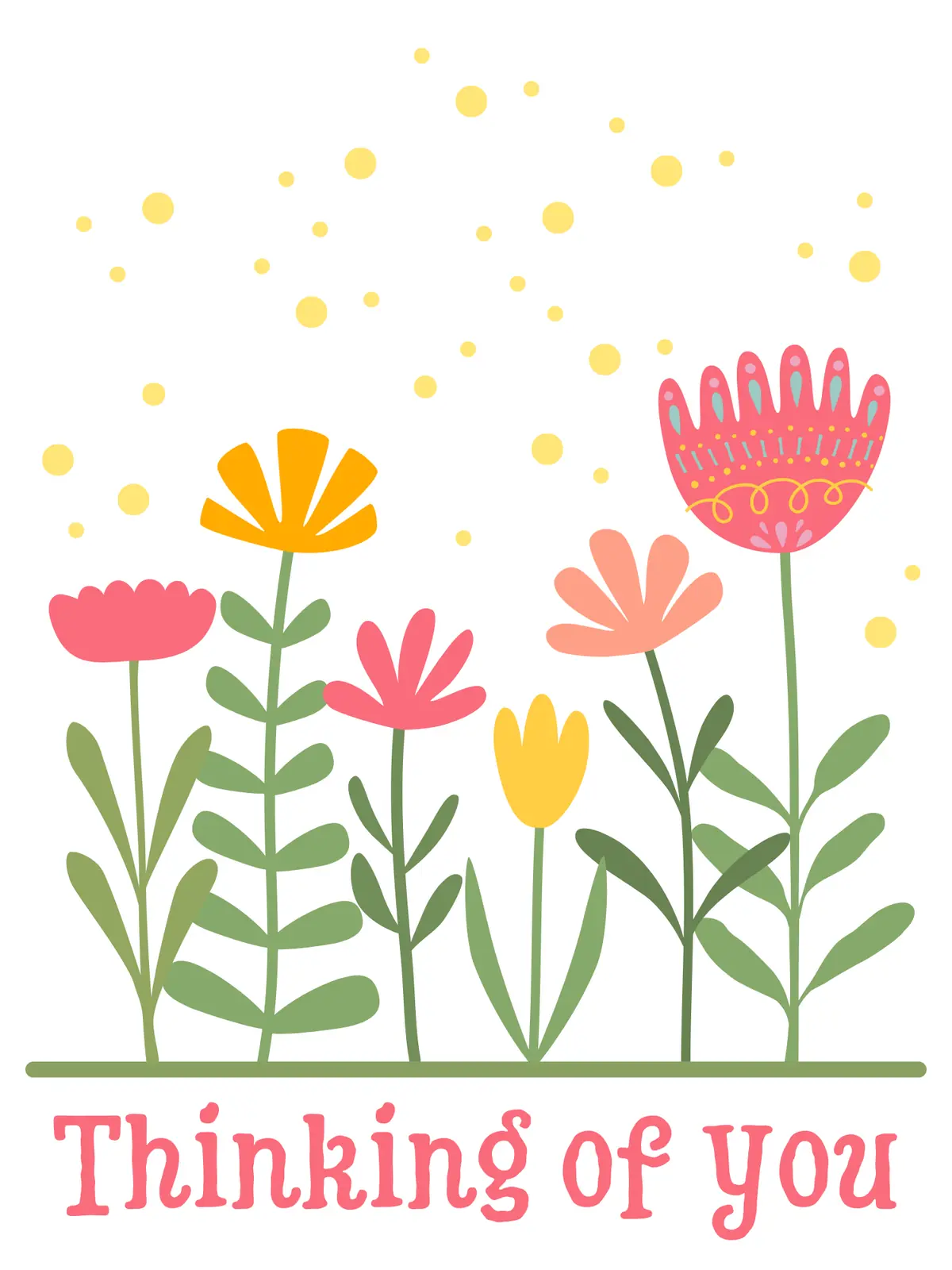 Vibrant abstract floral 'Thinking of You' card with joyful colors and a modern design. Perfect for friends and loved ones.