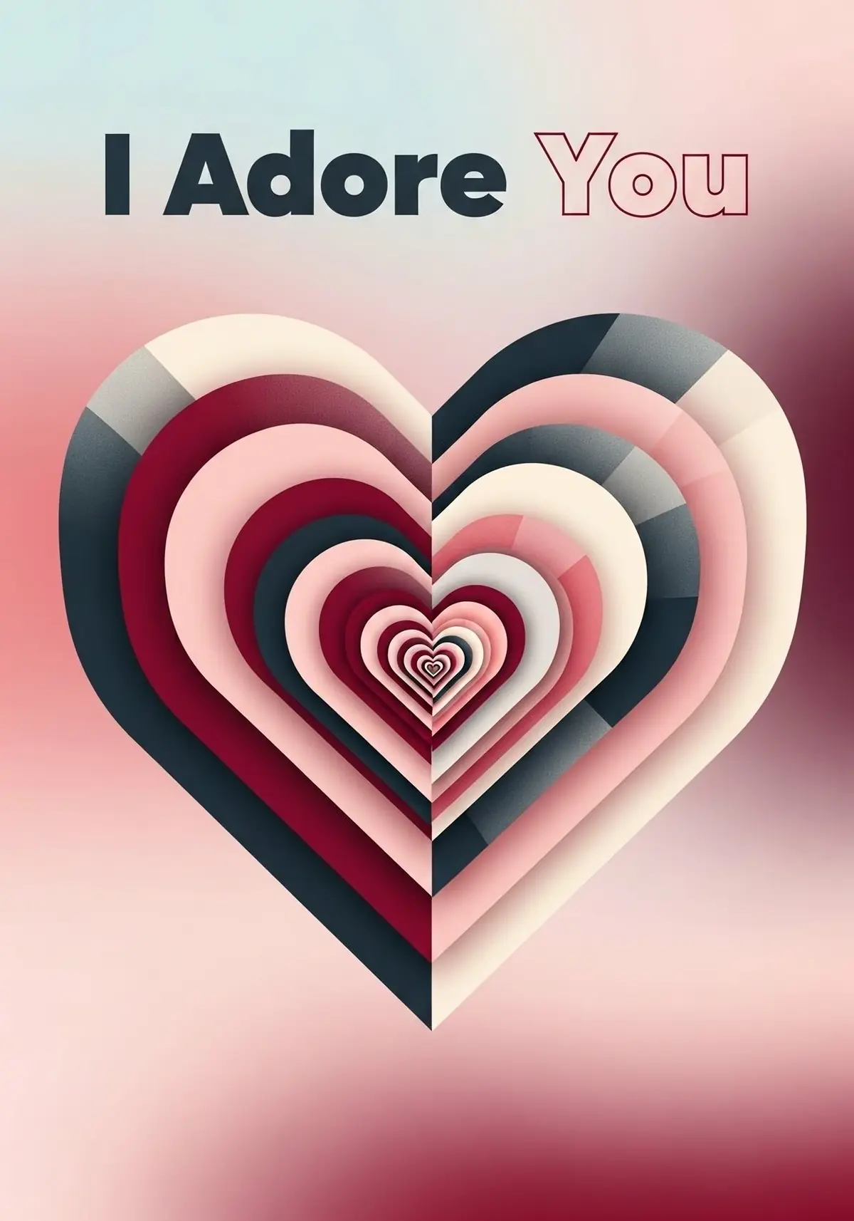 Abstract love card featuring interlocking hearts and geometric shapes in warm colors, modern design