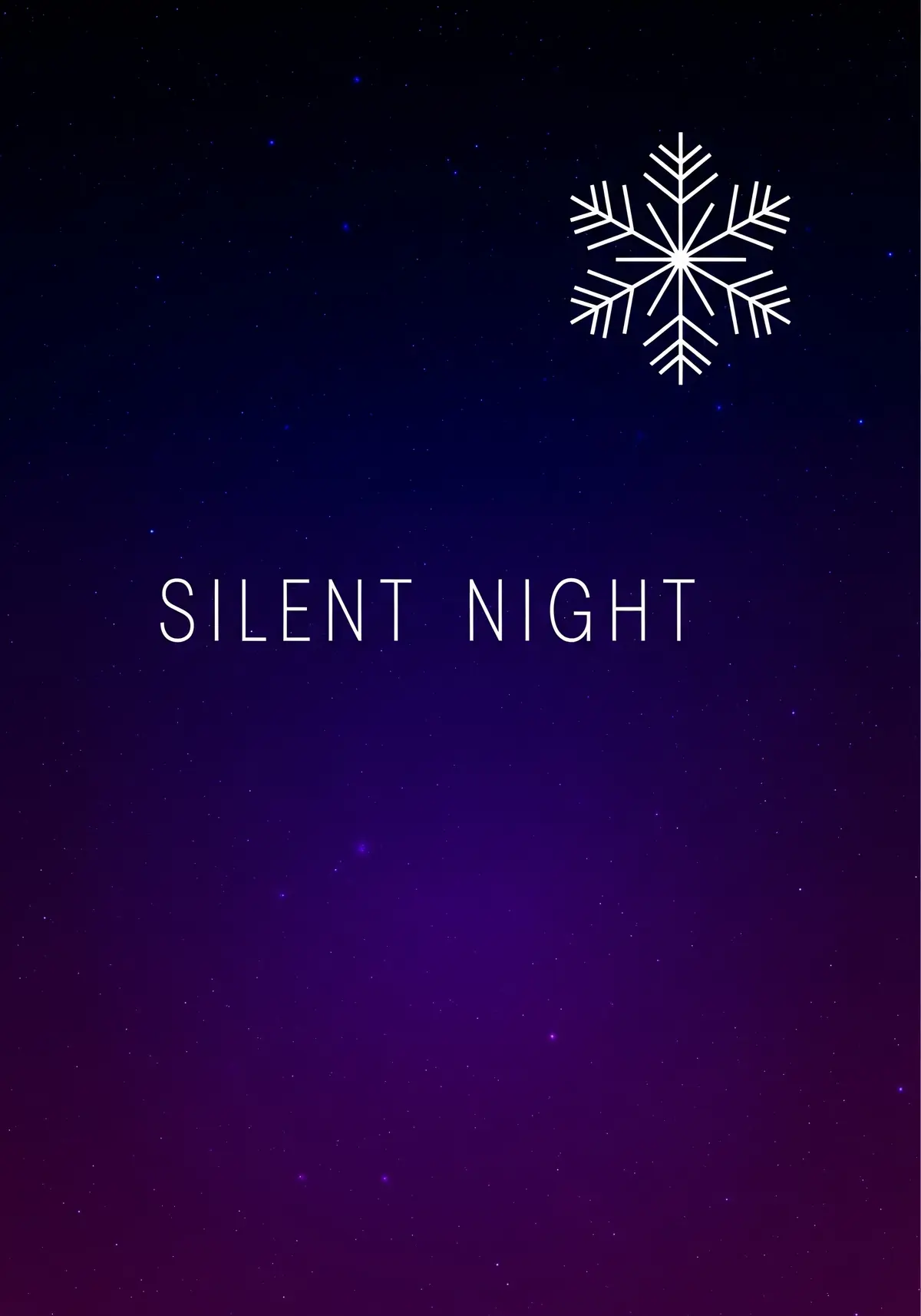 Minimalist Christmas card featuring a single white snowflake on a gradient space background, modern and elegant design