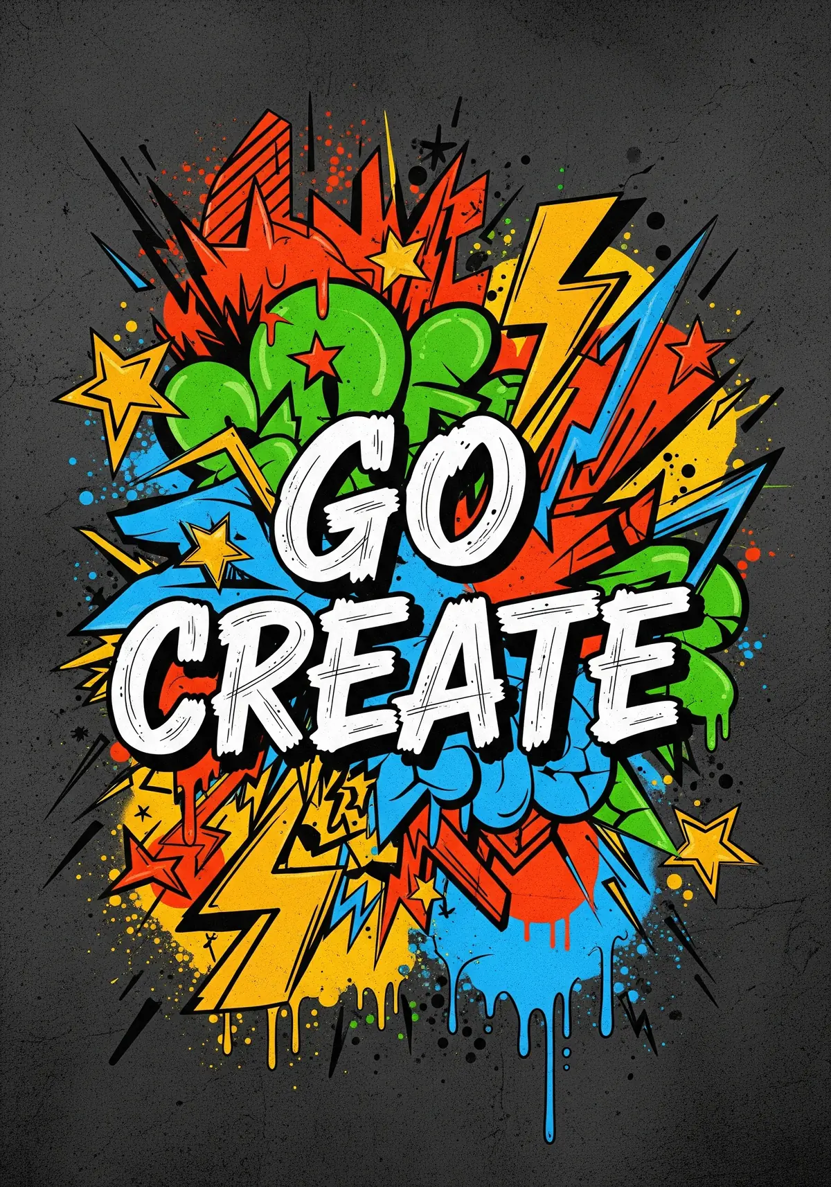 High-energy urban-style motivation card featuring graffiti art, punk rock aesthetics, and bold colors, perfect for inspiring teens and friends.