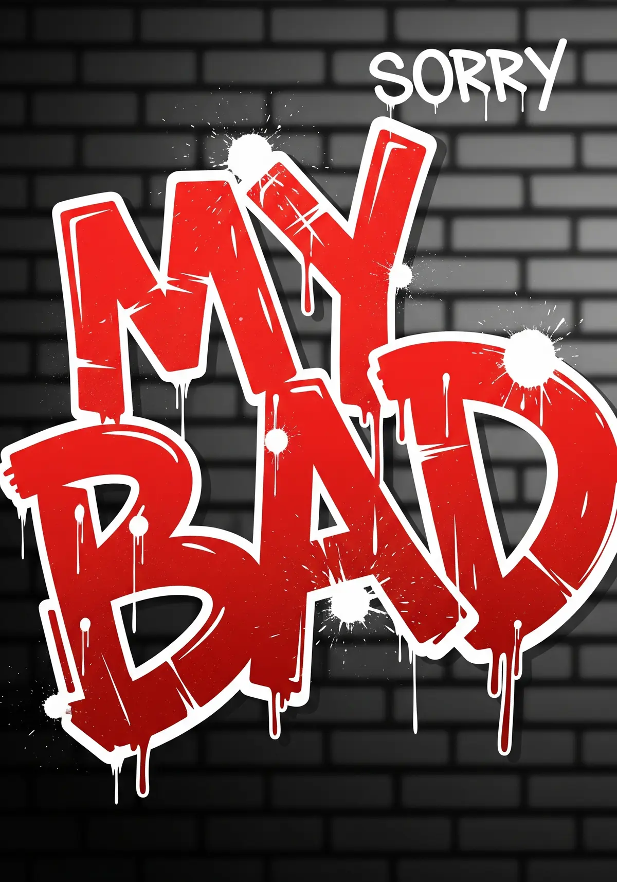 Graffiti-style sorry card featuring bold lettering and urban art elements, expressing regret and apology