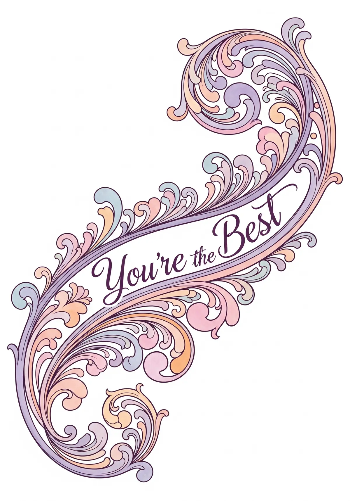 Elegant Mother's Day card featuring a curved floral swirl design composed of organic shapes in soft, pastel colors.