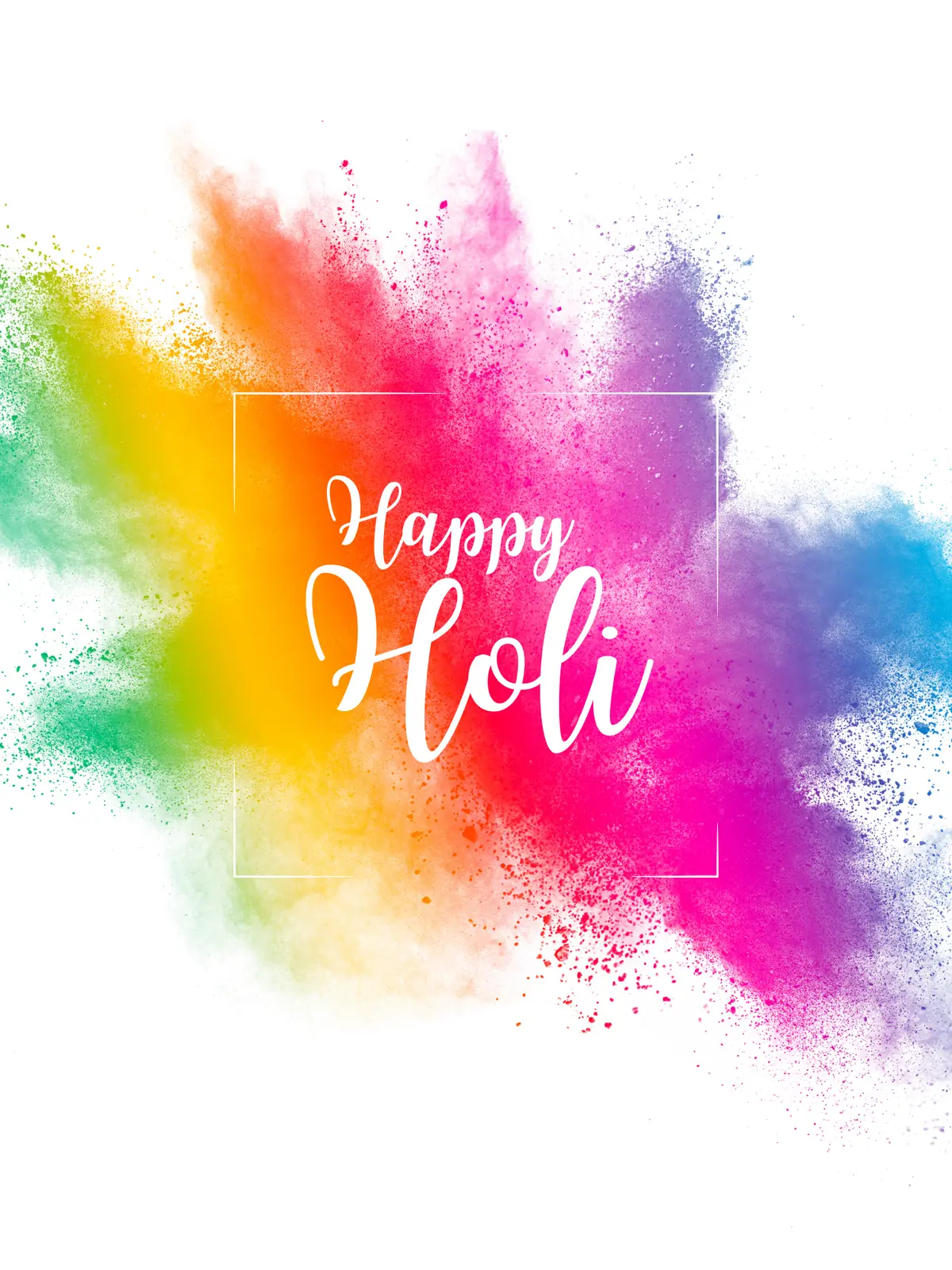 Elegant Holi card with flowing script and soft watercolor washes, featuring traditional Indian colors and a gentle artistic style.