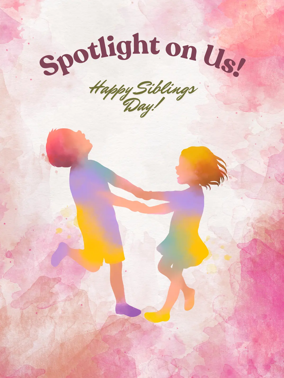 Funny Siblings Day watercolor card featuring a spotlight shining on a person, emphasizing the 'center of attention' theme.