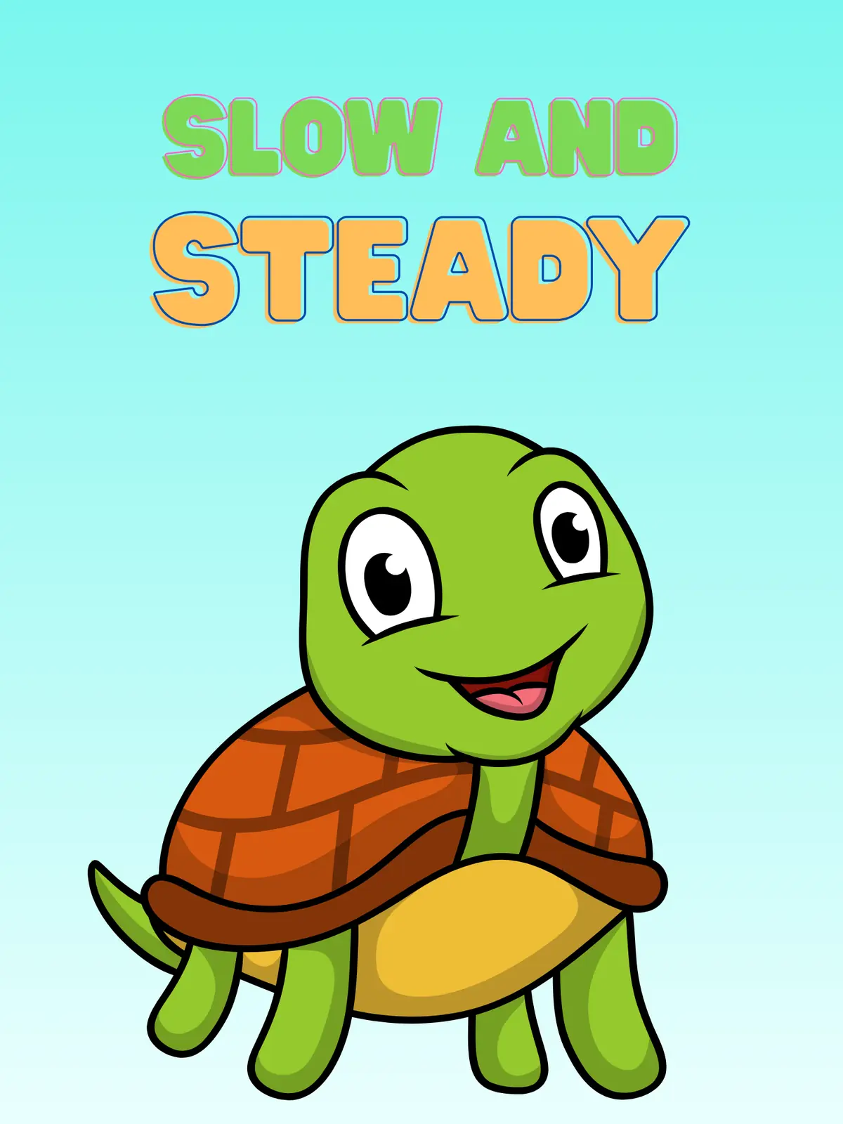 Funny work anniversary eCard featuring a turtle with a party hat and balloons, celebrating work progress, pun illustration, bright colors.