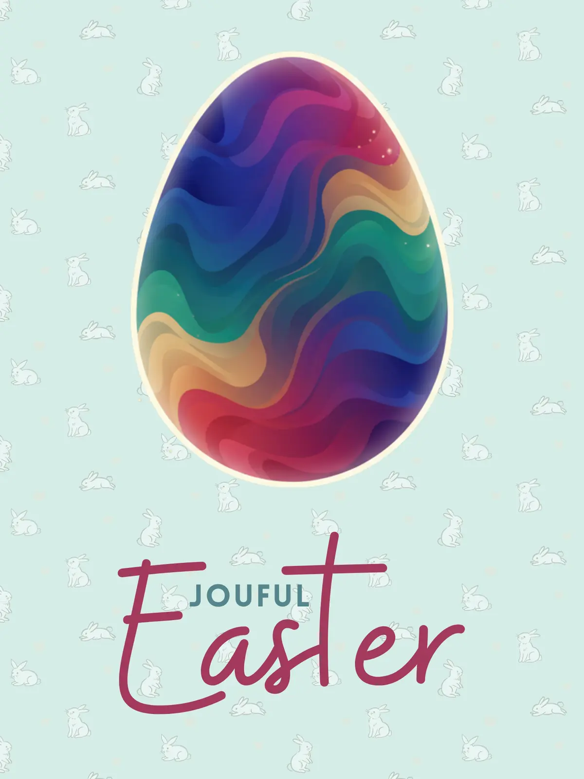 Modern Easter card featuring a minimalist egg shape filled with jewel tones, suitable for friends and family, designed in a modern style.