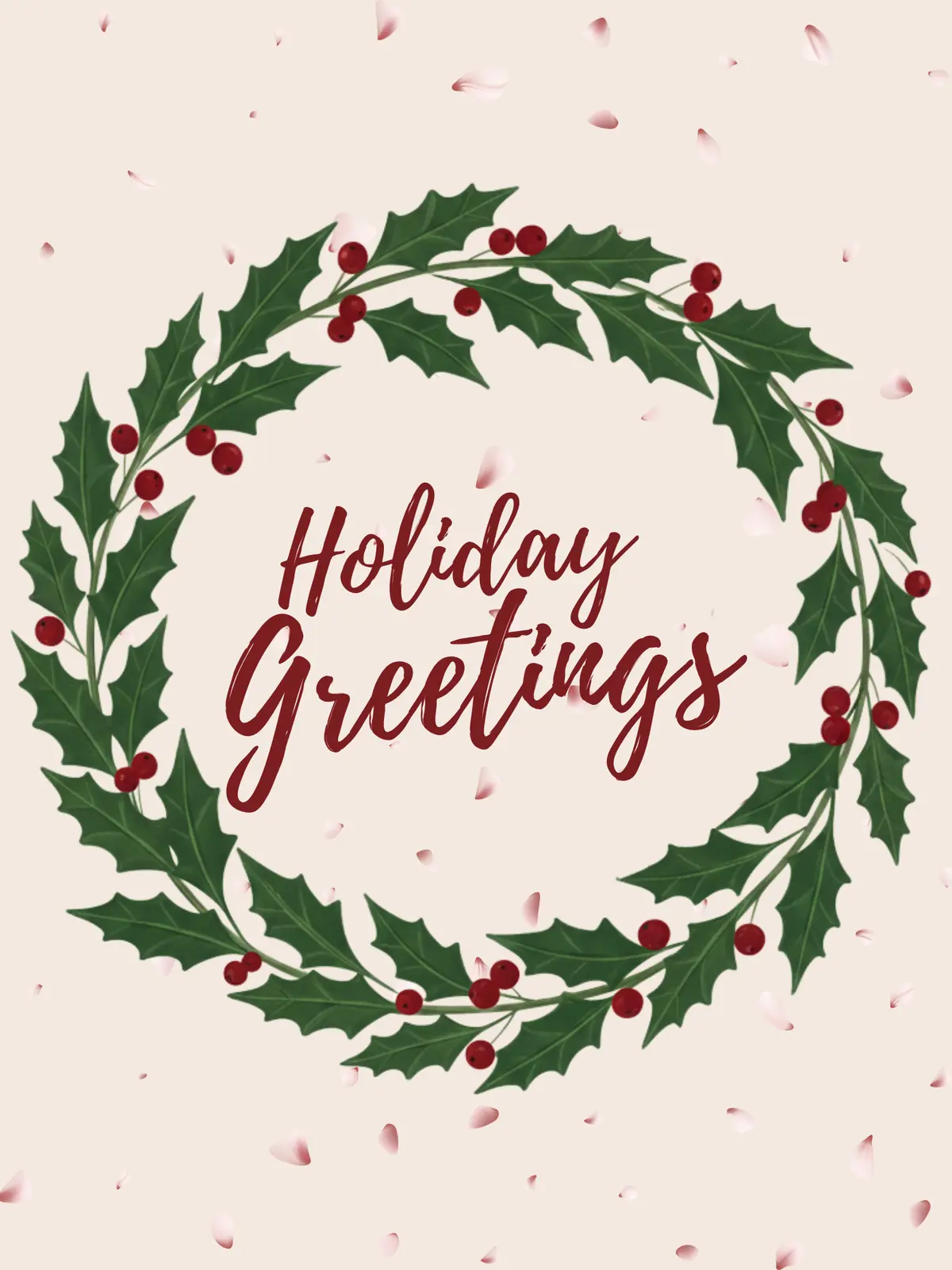 Handwritten-style holiday card with festive script font, warm colors, and whimsical design. Perfect for sending happy holiday wishes to friends and family.