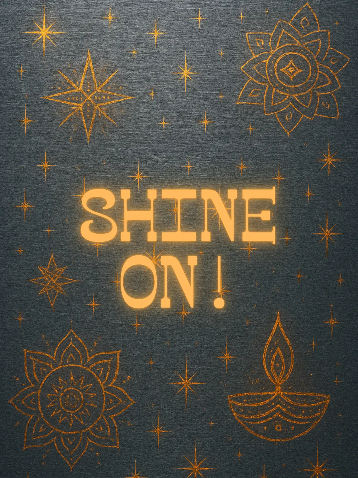 Humorous Diwali e-card featuring a brushed steel texture with sparkling Diwali-themed elements, modern and whimsical design.