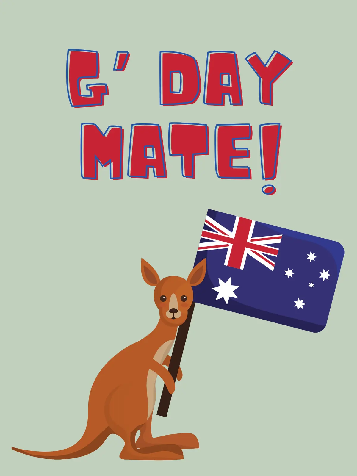Funny Australia Day card featuring a kangaroo wearing an Akubra hat, minimalist design, humorous illustration.