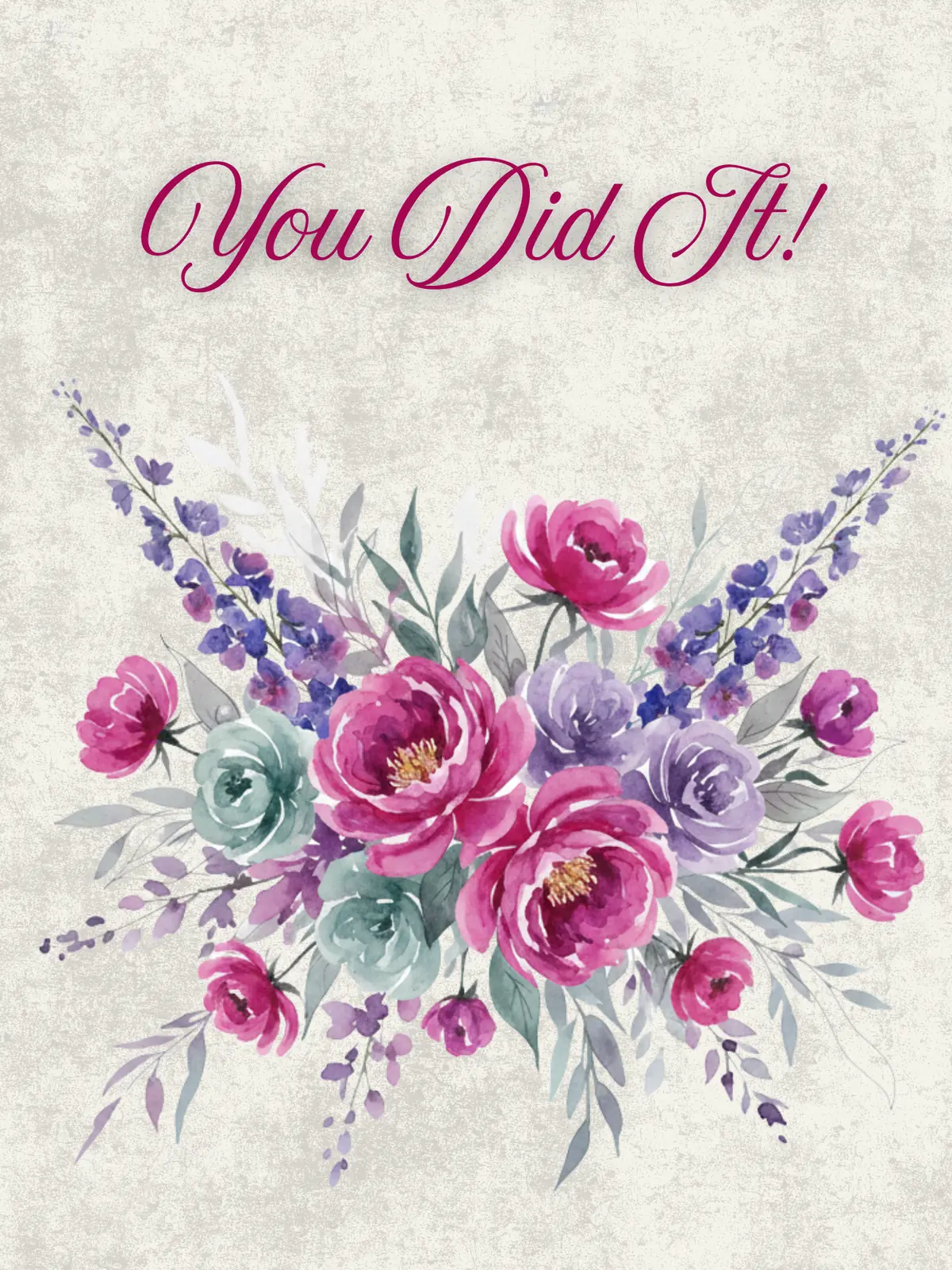 Graduation card featuring bold typography that says "Congrats" and a vibrant watercolor bouquet, artistic design style