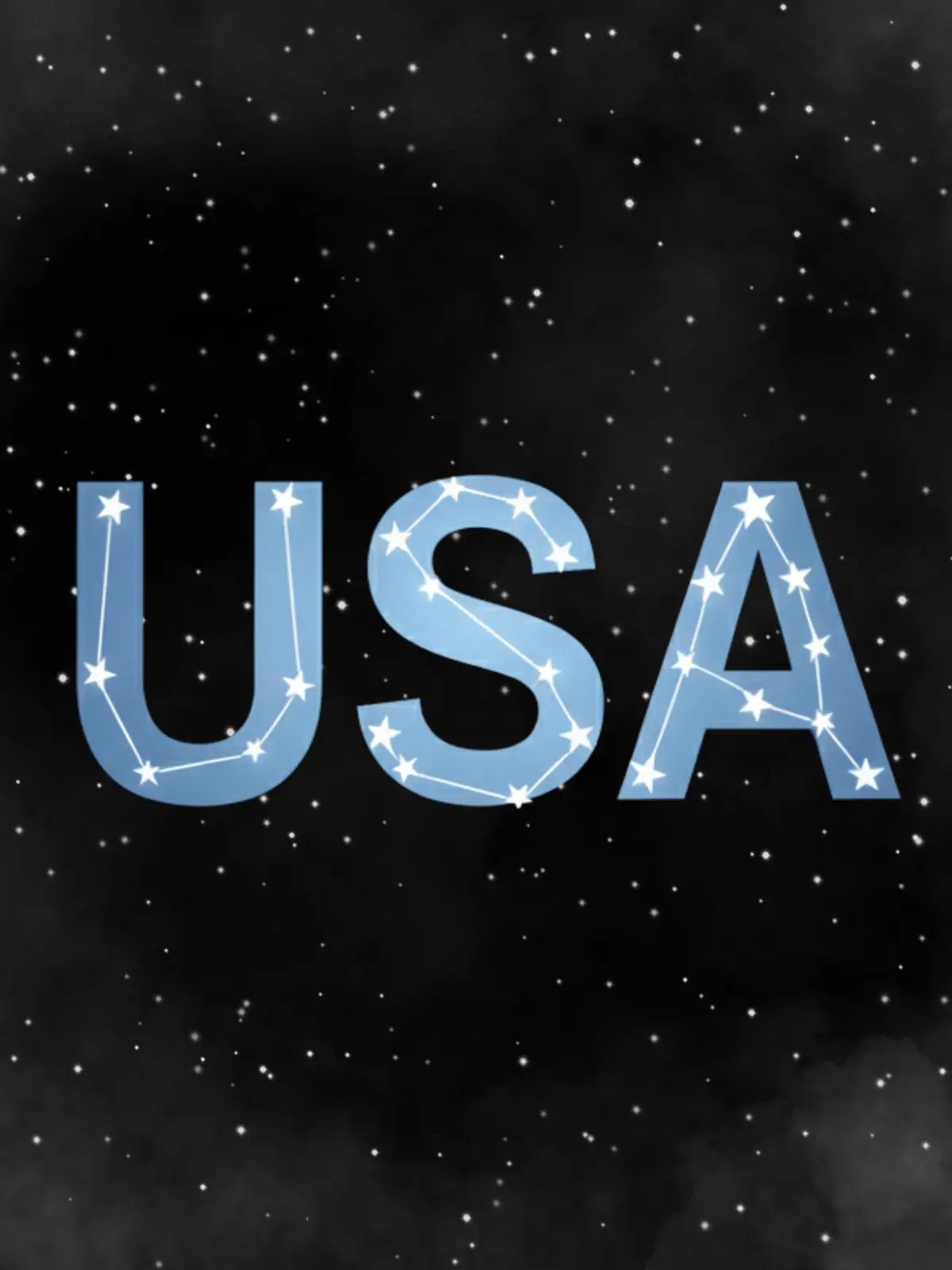 Abstract 4th of July greeting card featuring 'USA' formed by star constellations against a dark blue night sky, minimalist modern design.