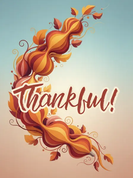 Modern abstract Thanksgiving card with organic curved shapes in warm autumn colors, Art Nouveau style, expressing thanks and gratitude.
