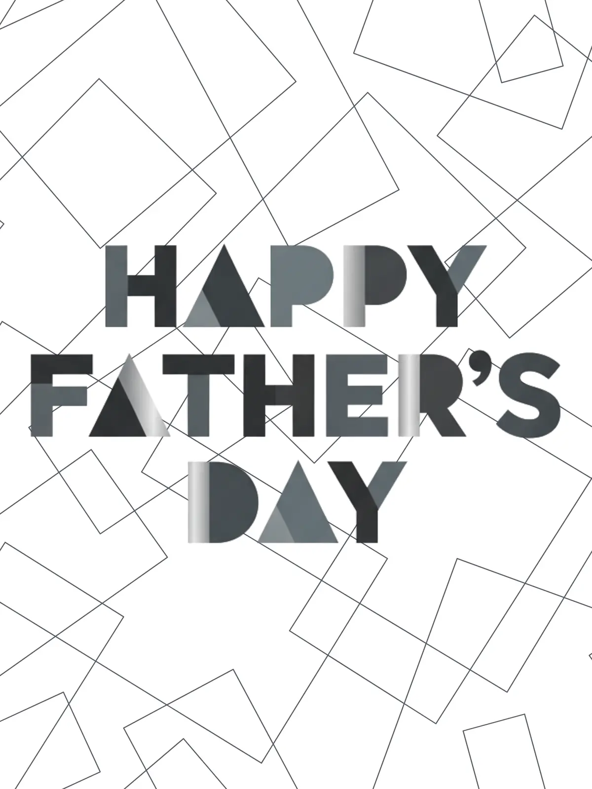 Modern Father's Day card with geometric shapes forming 'Happy Father's Day', minimalist design.