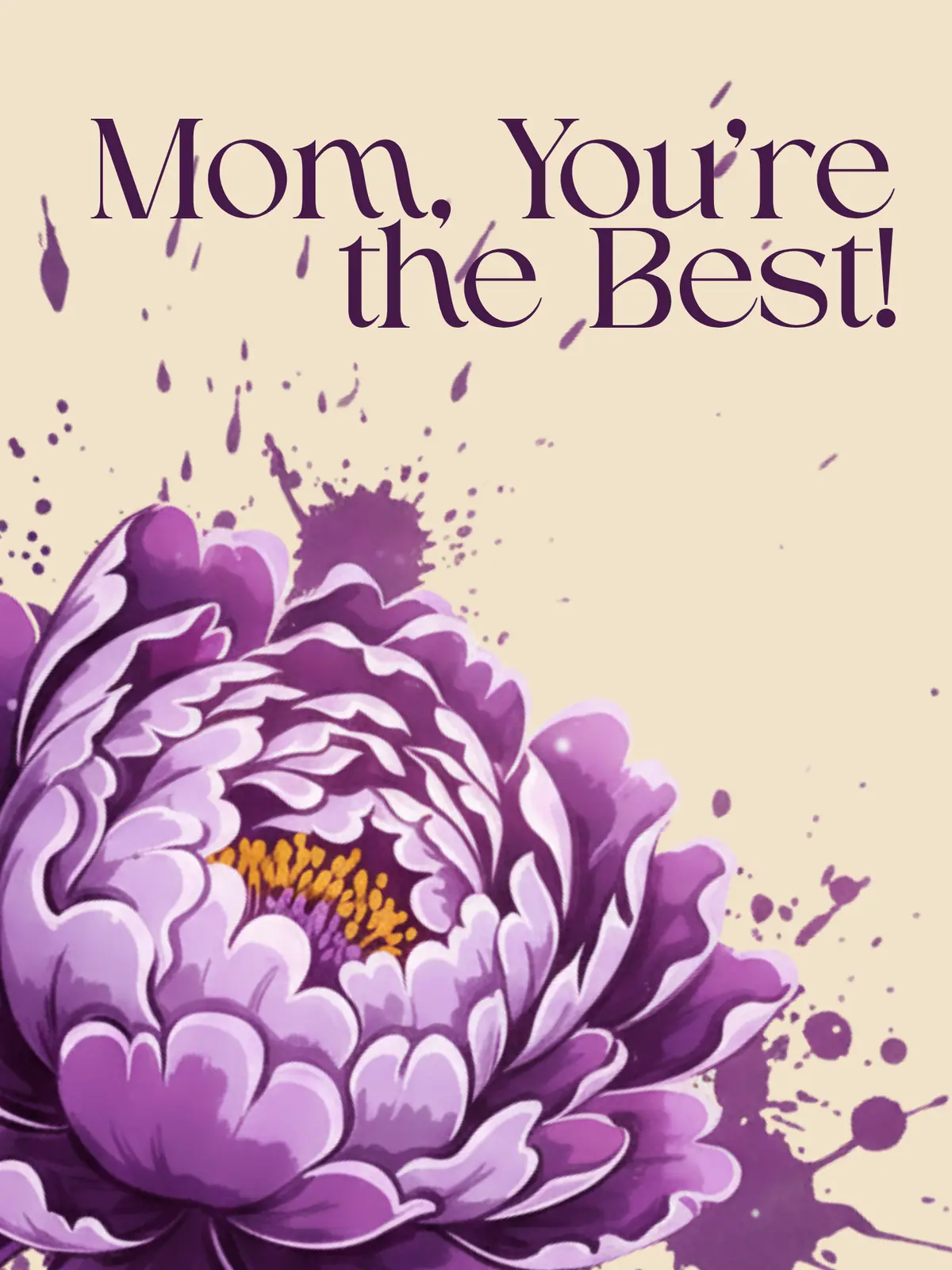 Elegant Mother's Day card featuring Chinese calligraphy brushstrokes and floral accents, humorous and whimsical design.