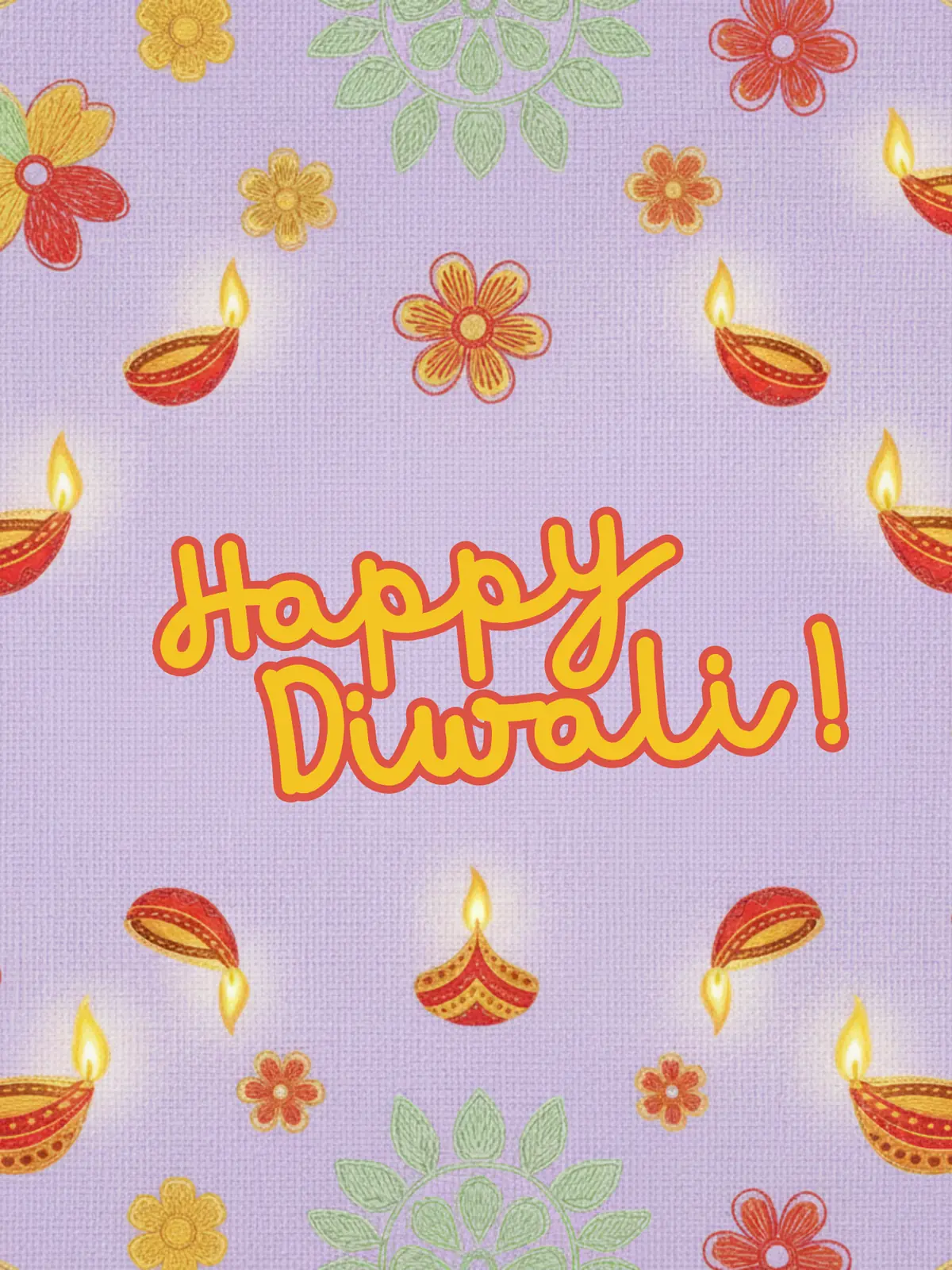 Humorous Diwali greeting card featuring colorful embroidery design, traditional Indian style, festive handmade effect for friends and family