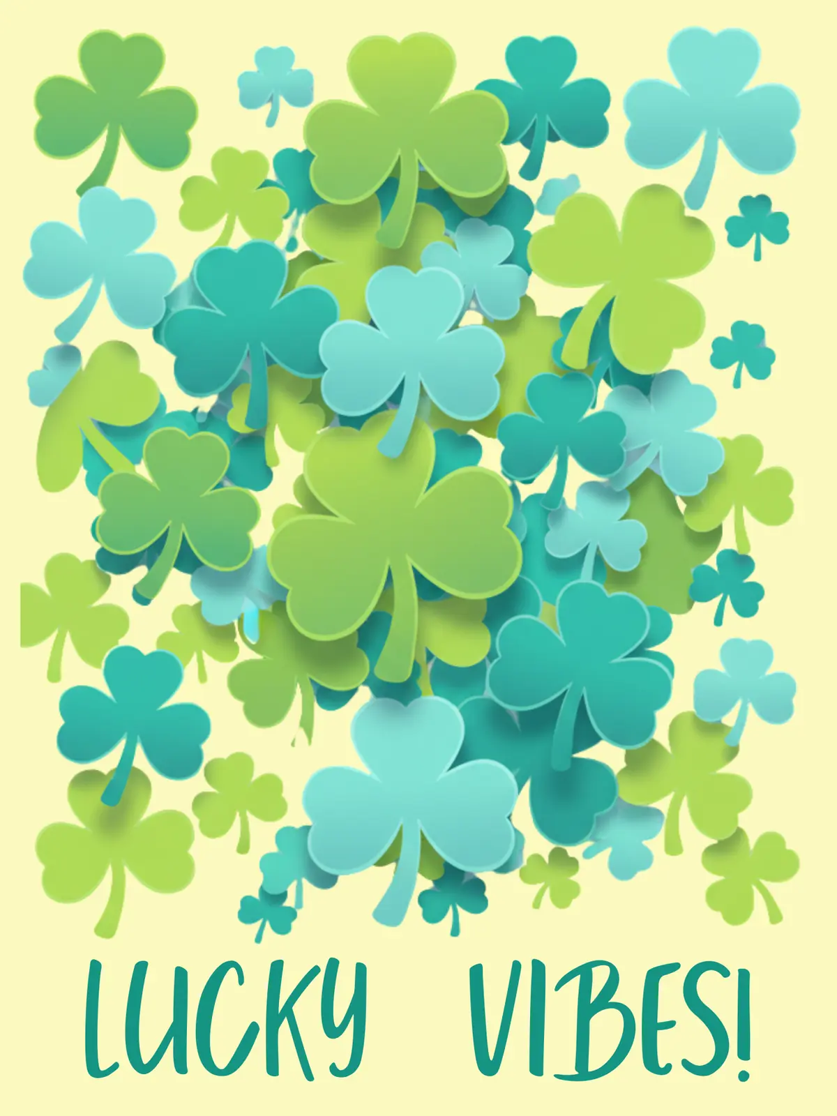 Humorous St. Patrick's Day card featuring geometric shamrock design in cool tones, perfect for friends and colleagues.