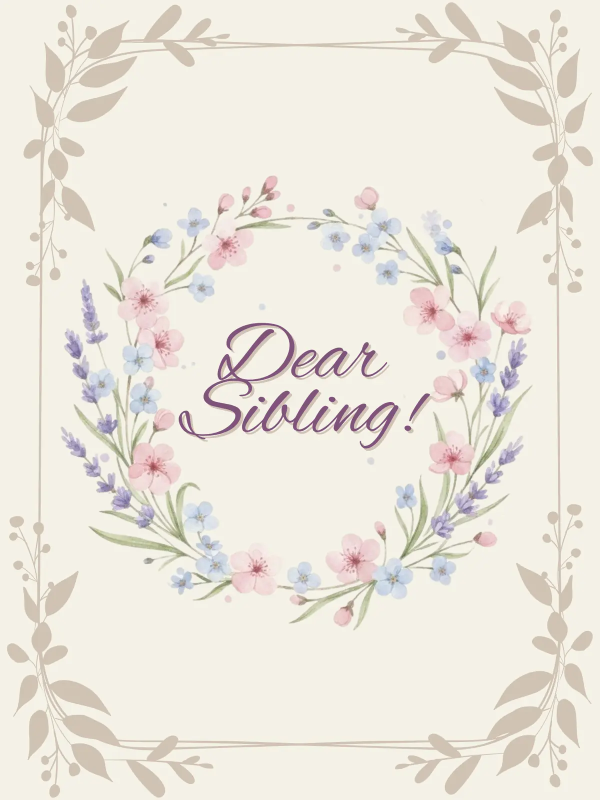 Vintage Siblings Day card with soft pastel colors and floral illustrations, perfect for showing appreciation to a sister or brother.