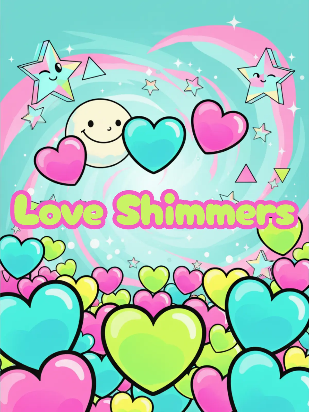 Holographic love card featuring a vibrant heart landscape with futuristic effects, shimmering colors, romantic and modern design.