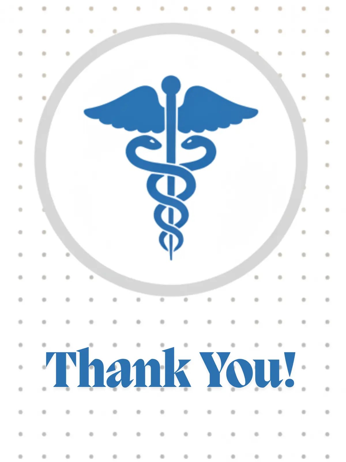 Humorous Doctor's Day thank you card featuring a caduceus symbol in a circle, whimsical design, perfect for expressing appreciation to doctors and colleagues.