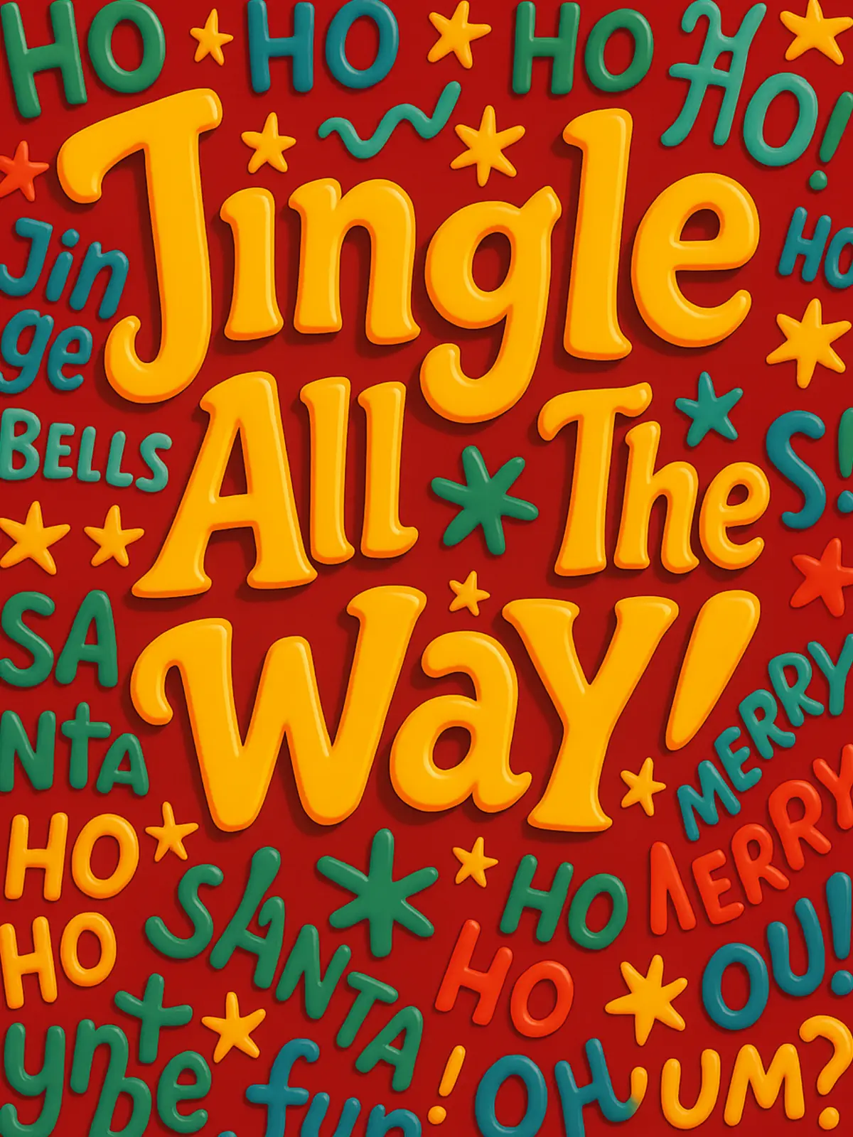 Humorous Christmas card with handwritten phrases 'Jingle All The Way' in a playful script font, whimsical design, perfect for sending holiday cheer.