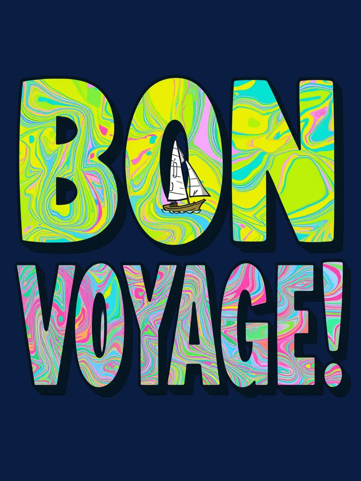 Bon Voyage card featuring marble texture and bold typography, abstract design, farewell or good luck theme