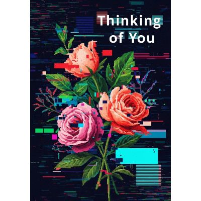 Free Thinking of You Card - Glitch Floral Design