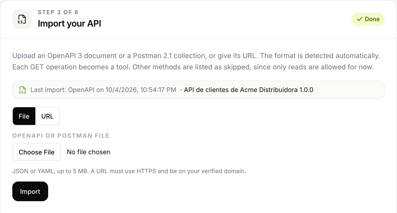 Import step with the last OpenAPI import of the Acme API