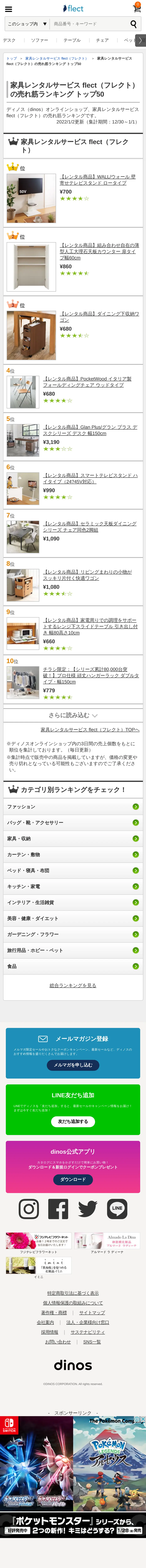 キャプチャ画面 会社名:株式会社DINOS CORPORATIONプロジェクト名:flect 画面名:ランキング一覧 デバイス名:SP