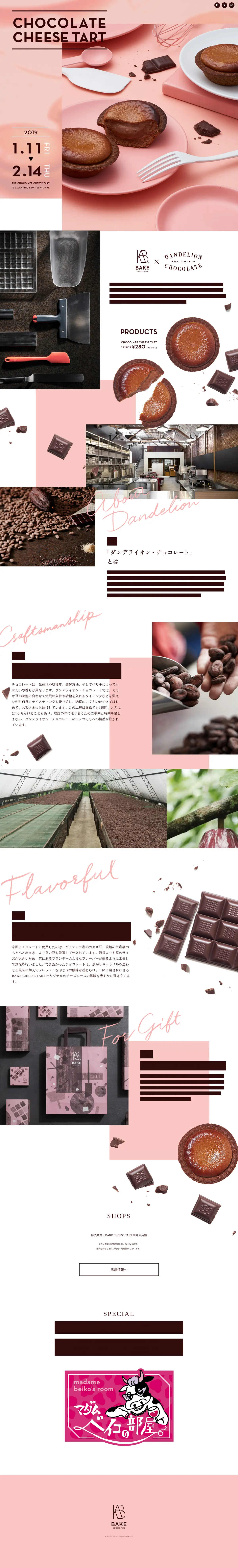 キャプチャ画面 会社名:株式会社BAKEプロジェクト名:CHOCOLATE CHEESE TART 画面名:A デバイス名:PC