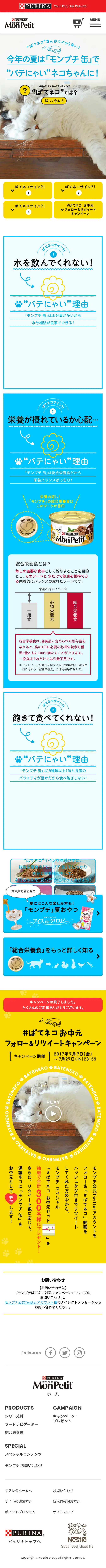 キャプチャ画面 会社名:ネスレ日本株式会社プロジェクト名:#ばてネコ お中元　フォロー＆リツイートキャンペーン 画面名:A デバイス名:SPカテゴリ:なしタグ:SP,A