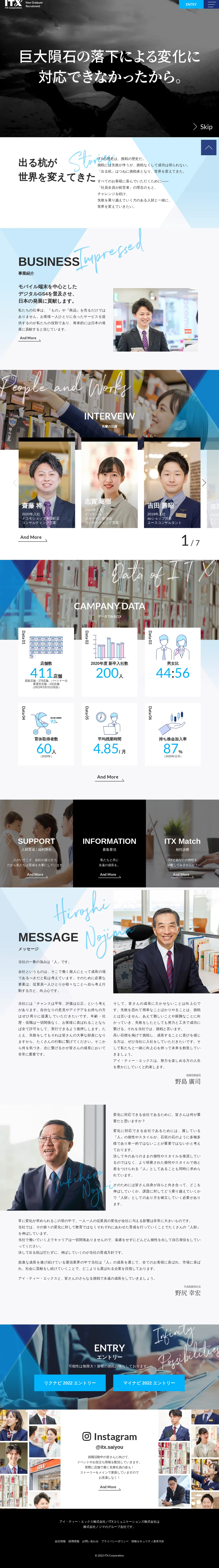 キャプチャ画面 会社名:ITX株式会社プロジェクト名:ITX株式会社 採用サイト 画面名:A デバイス名:PC