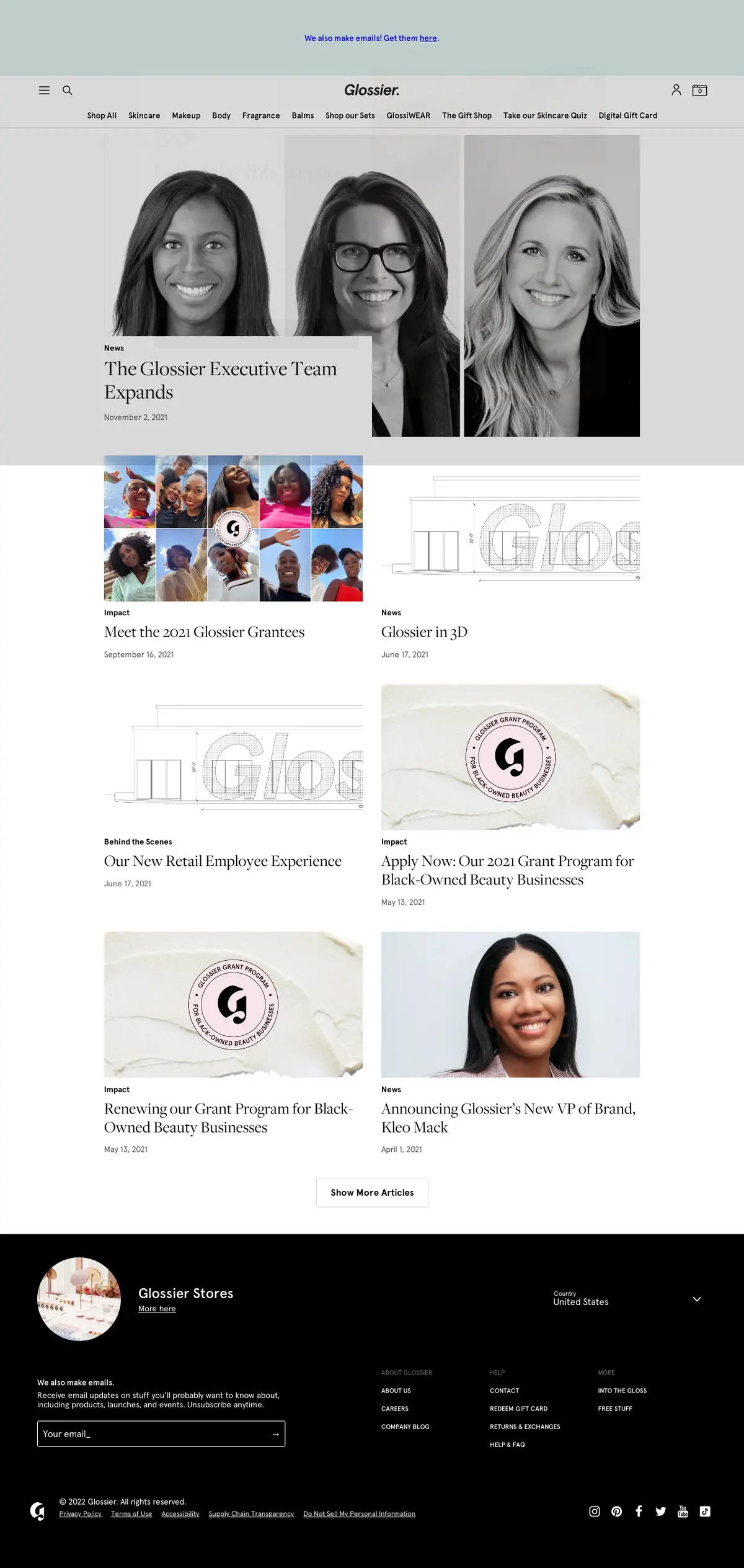 キャプチャ画面 会社名:Glossierプロジェクト名:Glossier 画面名:記事一覧 デバイス名:PC