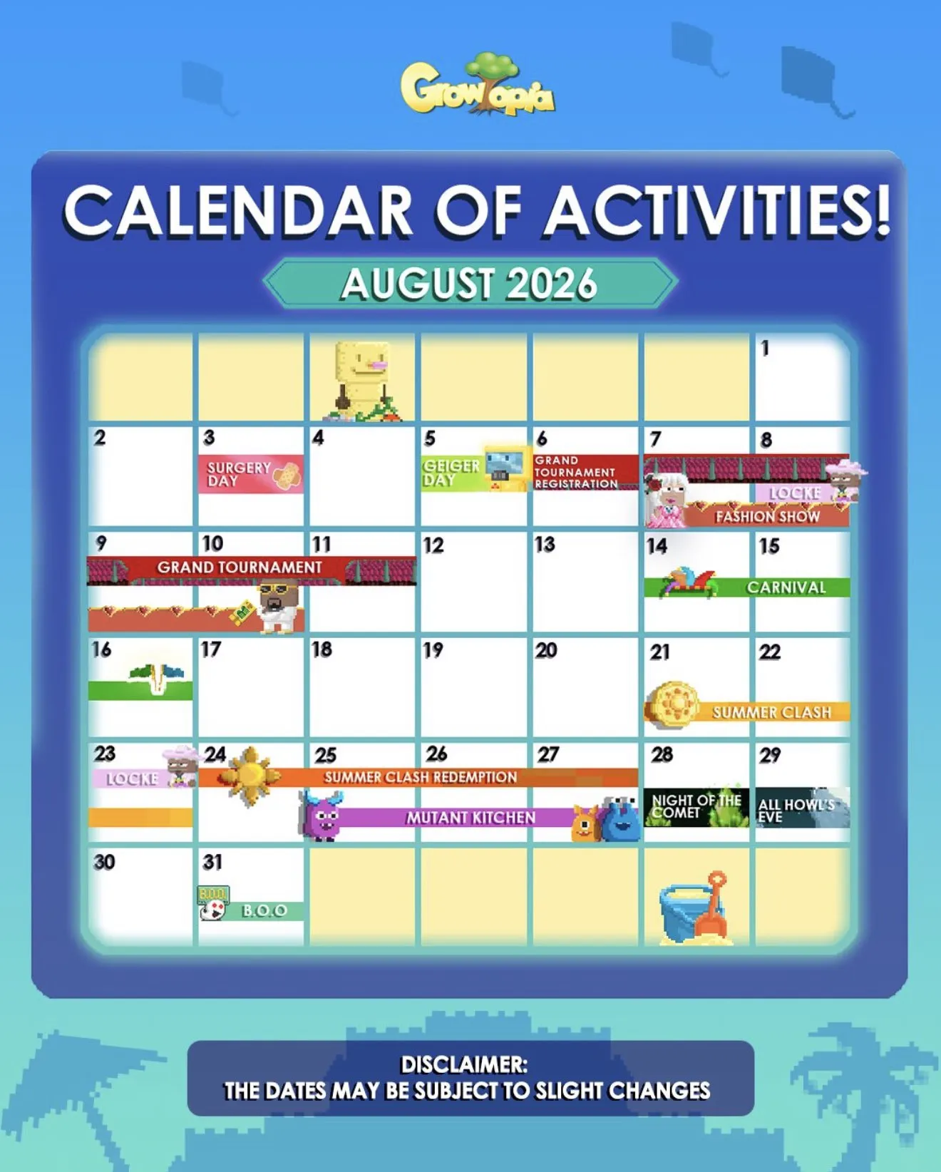 Growtopia Calendar of Activities – August 2026