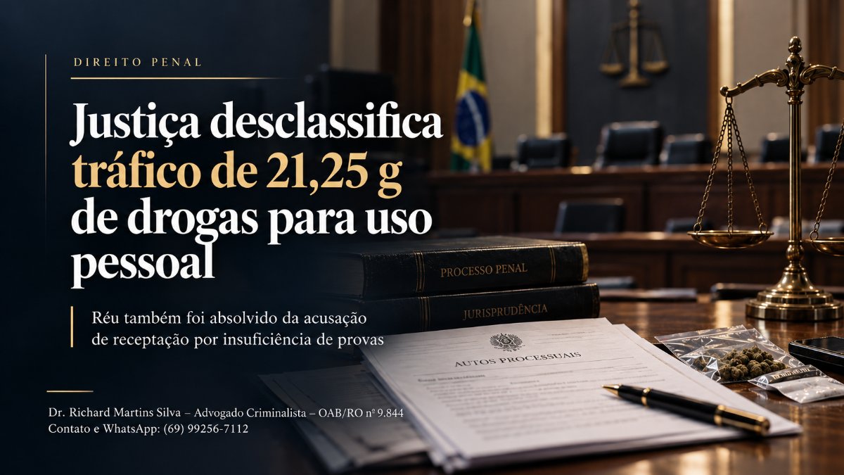 Justiça Desclassifica Tráfico de 21,25g de Drogas Para Uso Pessoal em Porto Velho/RO