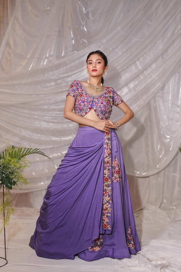 Violet Bloom Drape in Purple by Gaurav Dipika