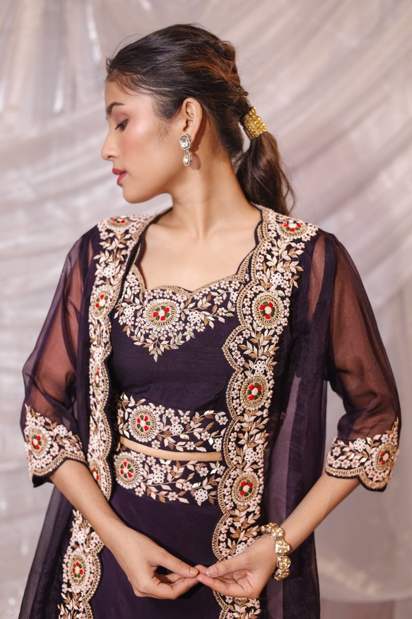 Midnight Noir Embroidered Indo-Western Set in Black by Gaurav Dipika