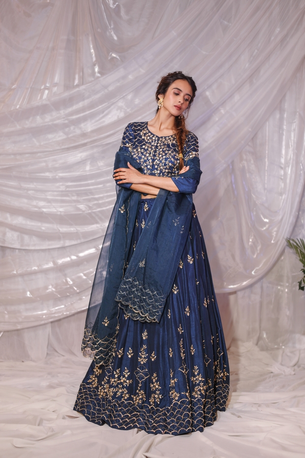 Midnight Gold Elegance in Navy Blue by Gaurav Dipika