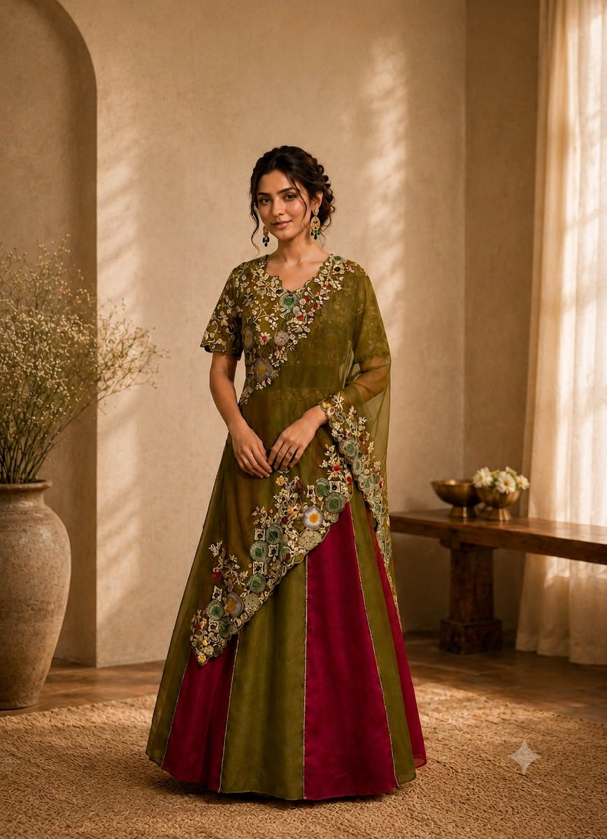 Madhumalti Saanjh Embroidered Lehenga Anarkali Set by Gaurav Dipika
