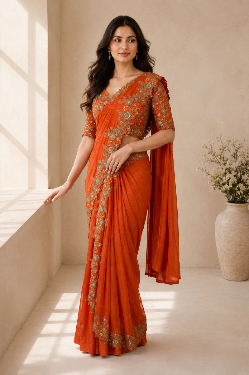 Kesar Saanjh Embroidered Saree Set by Gaurav Dipika