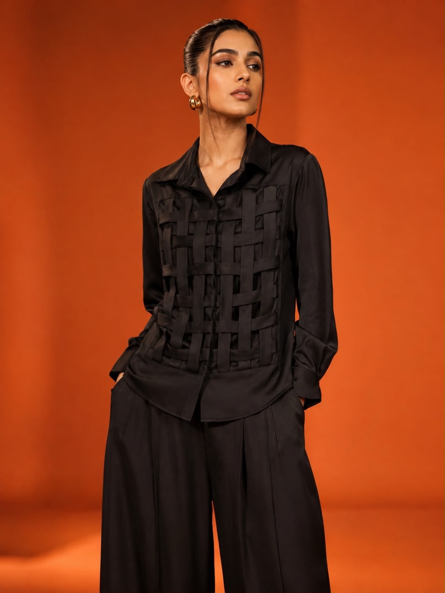 Canvas Trust the Process black embroidered shirt by Gaurav Dipika
